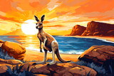 kangaroo in australian landscape art painting, made with generative ai