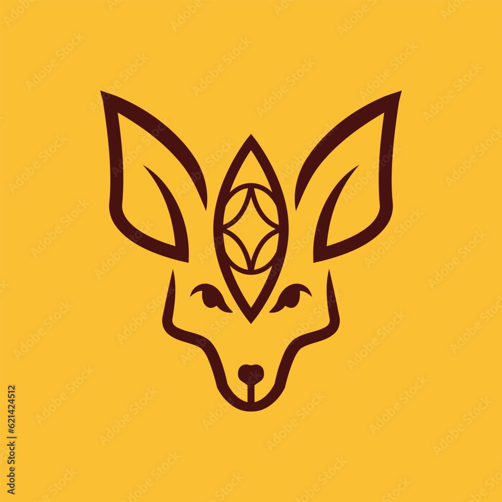 Fototapeta premium Outline Fox and Star Eye Animal Design Minimalist Logo Concept