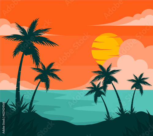 palm tree on the beach beautiful background © Aan
