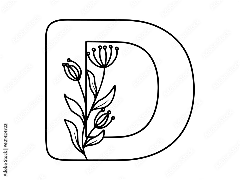 Botanical Leaf Alphabet Letter D Illustration Botanical Leaf Alphabet Letter D Illustration