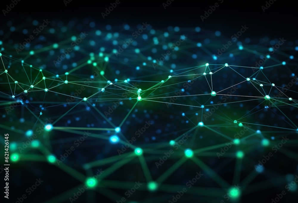 Fototapeta premium Blue and Green Network Lines form a Futuristic