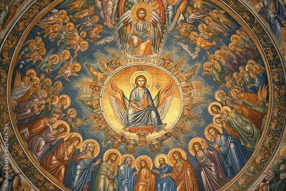 Church painting fresco with divine virtues AI