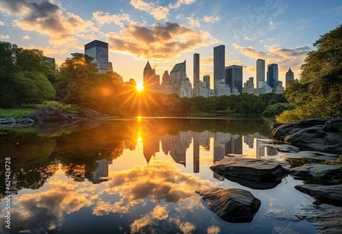 Sunrise at the Lake in Central Park Midtown Manhatan