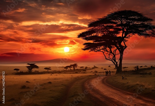 Acacia tres at sunrise Maasai Mara Kenya