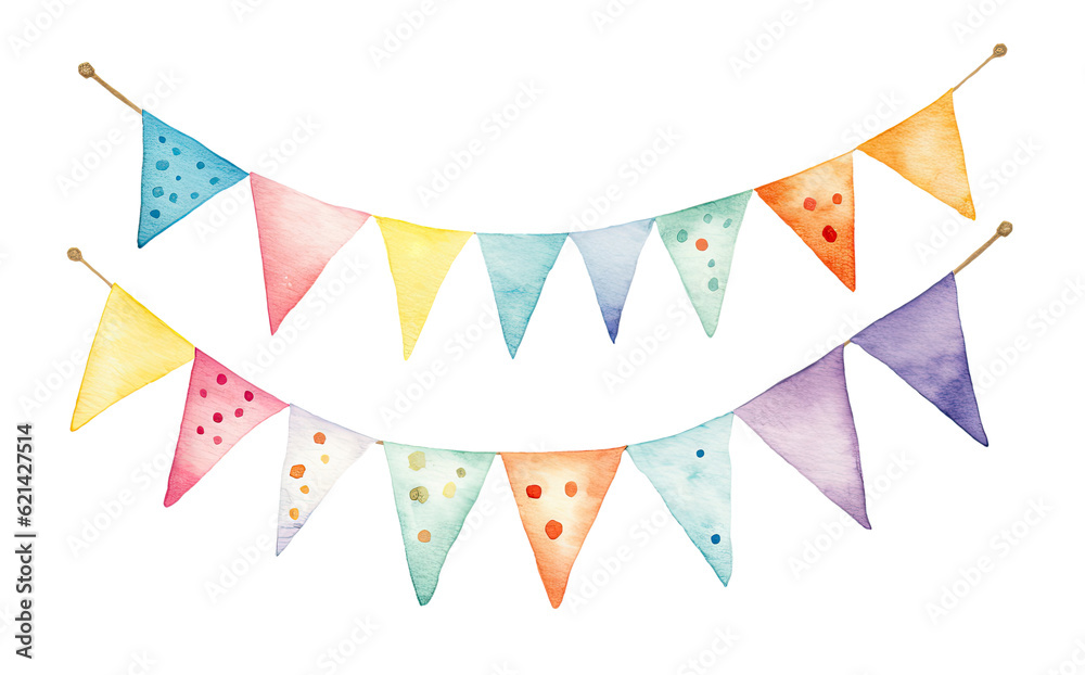 Watercolor illustration of bunting isolated on transparent background