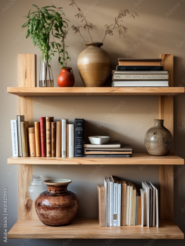 Photoshoot of a minimalist bookshelf made from light wood, 4k, real, cool, stylish, classic Photoshoot of a minimalist bookshelf made from light wood, 4k, real, cool, stylish, classic