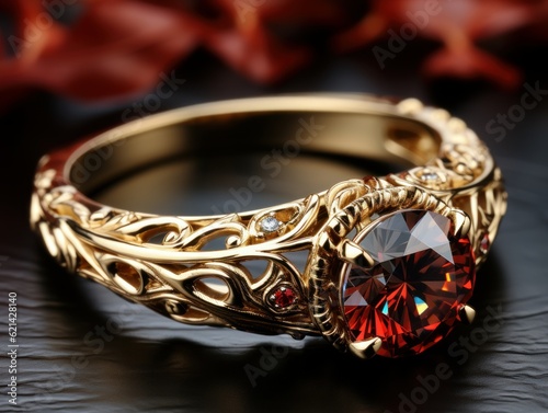 A fancy ring with a ruby encrusted on it. the loop of the ring is made by a metal dragon coiling on it, and breathing fire around the ruby.