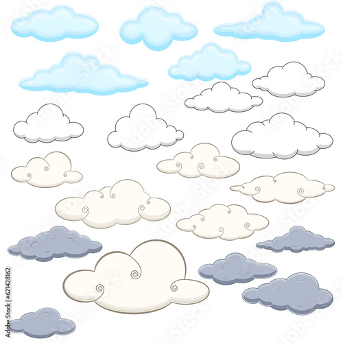 Various clouds, blue clouds, overcast clouds, black clouds on a transparent background