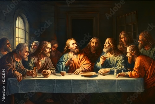 Slika na platnu Abstract church religious fresco based on the Last Supper AI