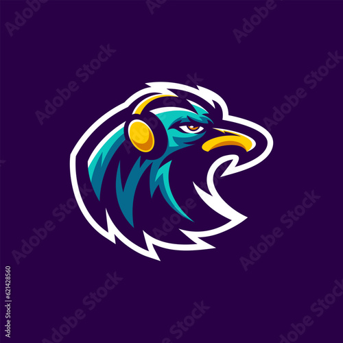 illustration of eagle head wearing headphone