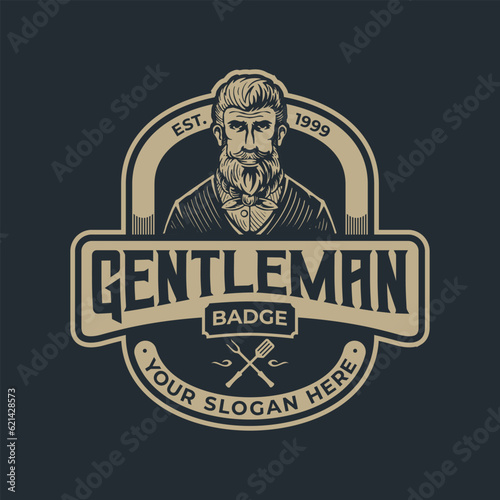 illustration of hand drawing gentleman badge 
