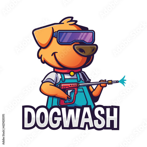 illustration of dog with washing machine	