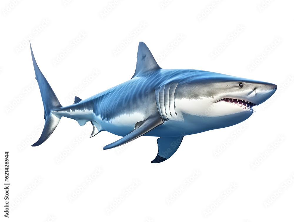 Blue sharks are the most abundant of all shark species. Lives in temperate and
 tropical waters. It is a very agile and hydrodynamic shark. Generative AI. Illustration.
