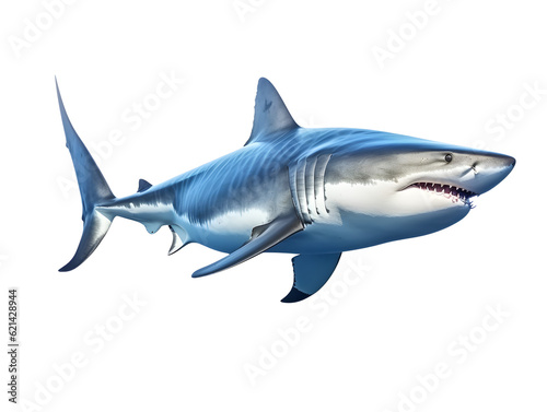 Blue sharks are the most abundant of all shark species. Lives in temperate and  tropical waters. It is a very agile and hydrodynamic shark. Generative AI. Illustration. © Jira