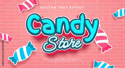 Candy store editable vector text effect, for the theme of sweet food or dessert.