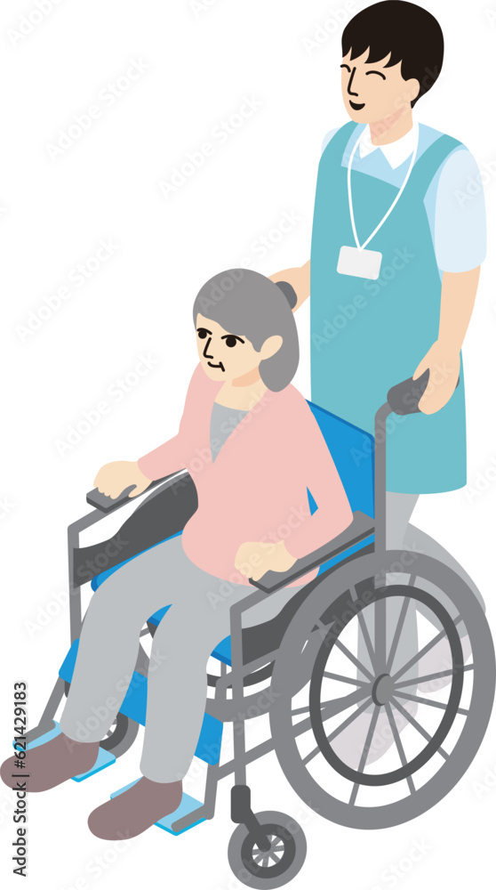 アイソメトリック 俯瞰 人物 女性 シニア 車椅子 医療 介護福祉士 男性 イラスト素材 アイソメトリック 俯瞰 人物 女性 シニア 車椅子 医療 介護福祉士 男性 イラスト素材