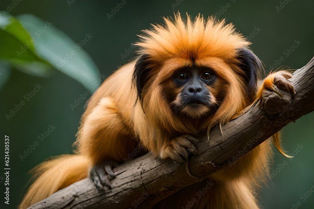 A small lion on a branch A small lion on a branch