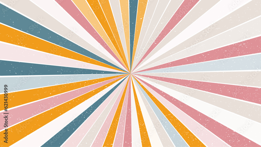 retro starburst or sunburst background vector pattern with a vintage color palette of burgundy red pink peach teal blue and beige white in a straight radial striped design