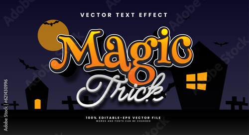 Photo Magic trick cartoon editable vector text effect, for a halloween theme