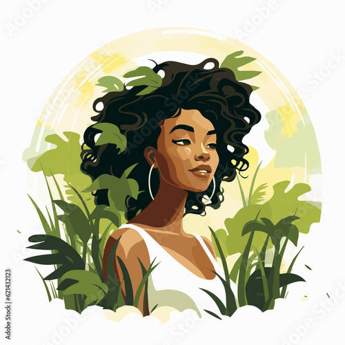 simple cartoon clipart black african american woman in nature white background
