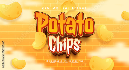 Potato chips editable vector text effect, for snack products.