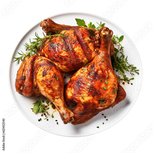 Tasty roast Delicious roasted Grilled Chicken on the Grill served on Plate transparent background Remove png created with Generative AI, Clipping Path.