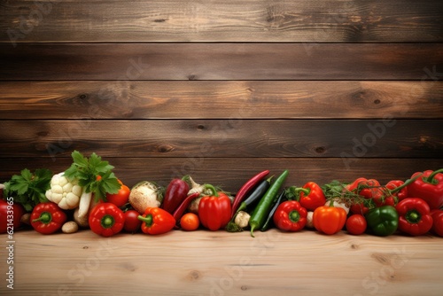 Fresh vegetables on wooden background. Healthy food concept. Copy space.