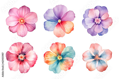 Fototapeta Naklejka Na Ścianę i Meble -  Watercolor flowers set. Hand-painted flower illustrations bundle. Isolated on transparent background