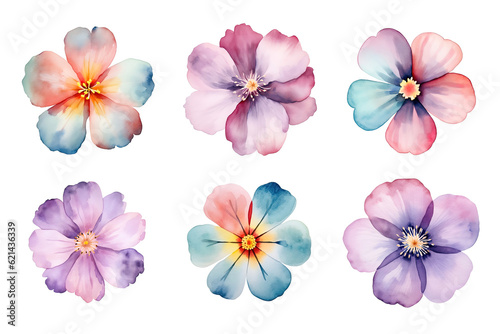 Watercolor flowers set. Hand-painted flower illustrations bundle. Isolated on transparent background