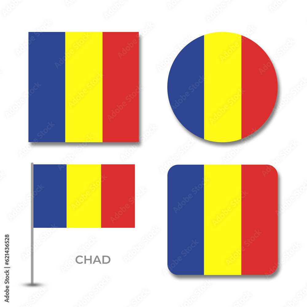 Fototapeta premium chad flag set design illustration template file format png transparent, national flag set design template illustration vector design with shadow