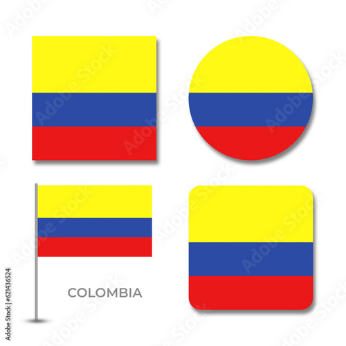 colombia flag set design illustration template file format png transparent, national flag set design template illustration vector design with shadow