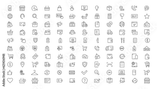 E-Commerce   Shopping thin line icons set. E-Commerce  Shop  Online Shopping icons collection. Shoppind symbols set. Vector illustration