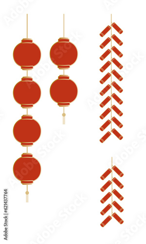 Vector material of Chinese traditional festival firecrackers and lanterns