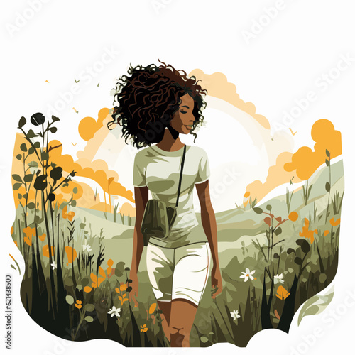 simple cartoon clipart black african american woman in nature white background