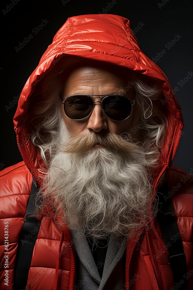 The New Face of Santa Claus: A Cool and Artistic Portrait. Generative AI.