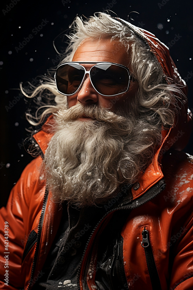 Portrait of a Santa Claus, super cool, modern, creative. Generative AI.