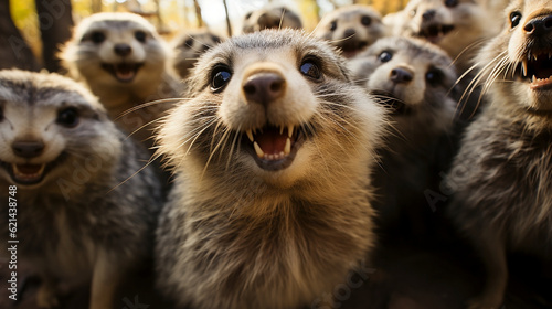 Obraz na płótnie Selfie of a group of animals. Group of suricatas. Generative AI. w salonie
