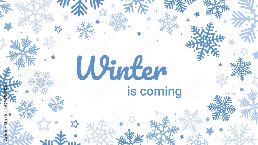 Winter or Christmas background with stars and snowflakes. Snowfall. For wallpaper, packaging, banner, cover, wedding invitation, christmas greeting card Winter or Christmas background with stars and snowflakes. Snowfall. For wallpaper, packaging, banner, cover, wedding invitation, christmas greeting card
