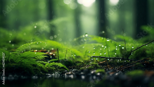 Green rainy forest background