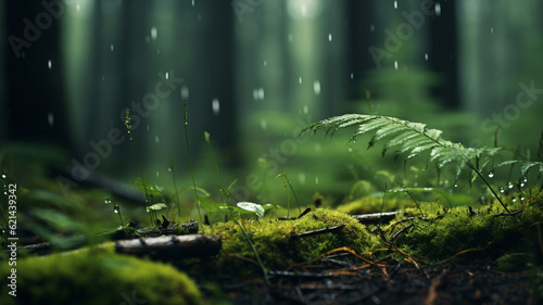 Green rainy forest background