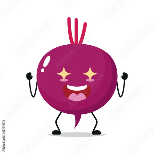 Cute excited beet character. Funny electrifying beet cartoon emoticon in flat style. vegetable emoji vector illustration