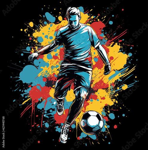 Playing football a player, t-shirt design vector 