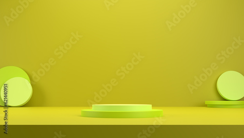 Abstract cyber lime geometry shape background. podium minimalist mock up scene. 3d rendering.