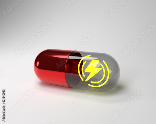 Energy booster capsule pills on white background. 3D render.