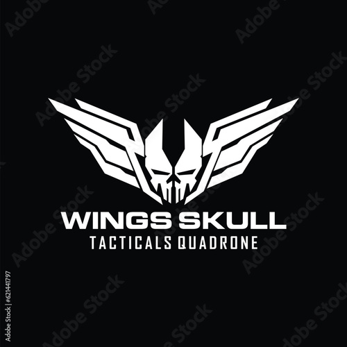 skull wings logo. wings skull military tactical squadrone logo design template © EkoZero7