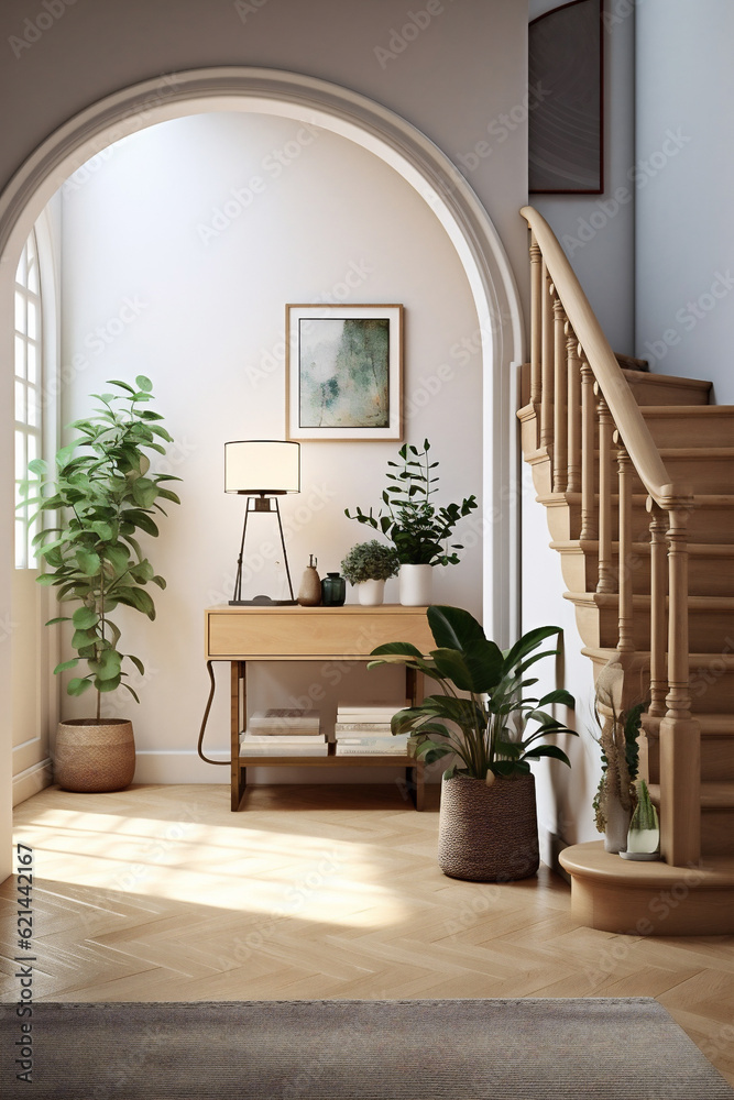 A Modern Interior Living Room With a Straiwell, Generative AI A Modern Interior Living Room With a Straiwell, Generative AI