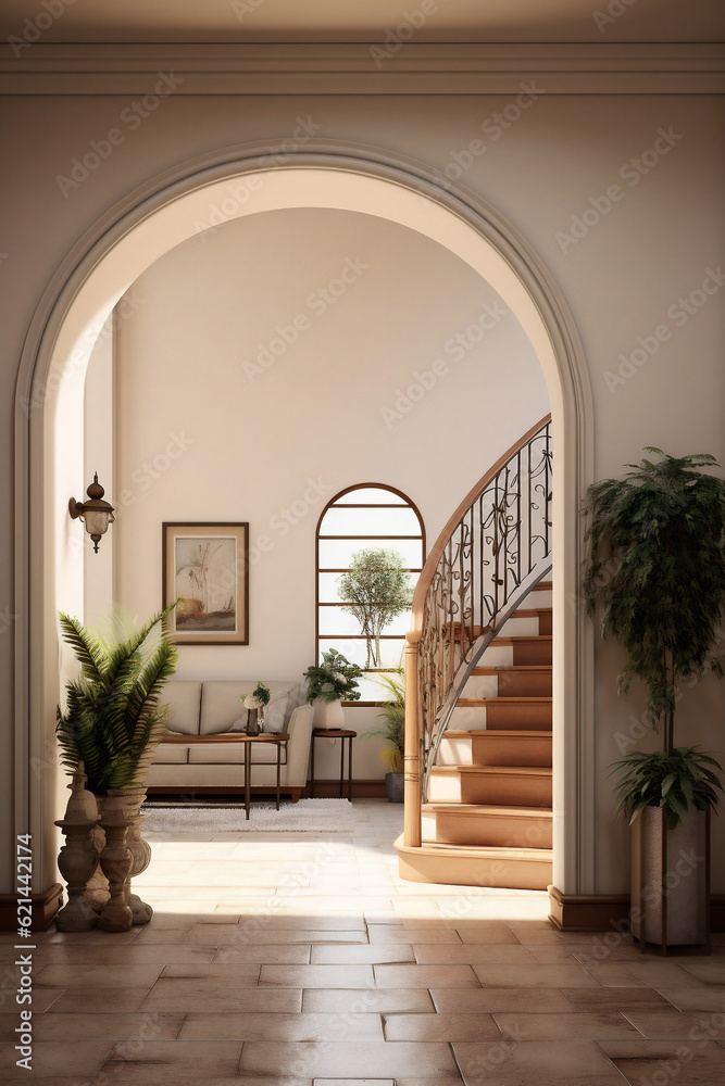 A Modern Interior Living Room With a Straiwell, Generative AI A Modern Interior Living Room With a Straiwell, Generative AI
