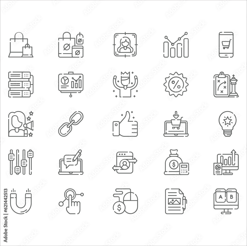 High Quality Set Thin Line Icon Set - Digital Marketing, Sales, Ecommerce, SEO. Thin line icons set of marketing, advertising and promotional campaigns. Outline symbol collection. Editable vector.