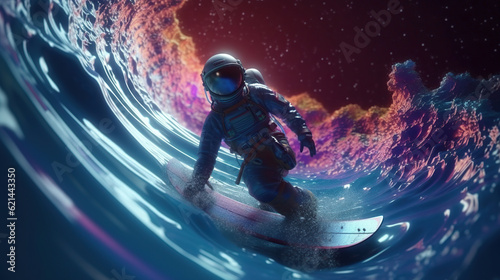 astronaut surfing in space © iwaart