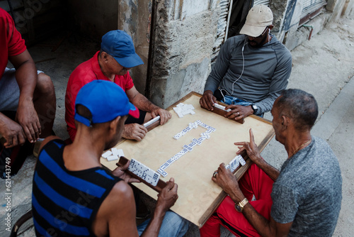 Photography Latin group of elderly men playing dominoes in Old Havana Cuba, Caribbean black